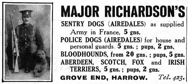 Major Richardsons sentry dogs advertisement