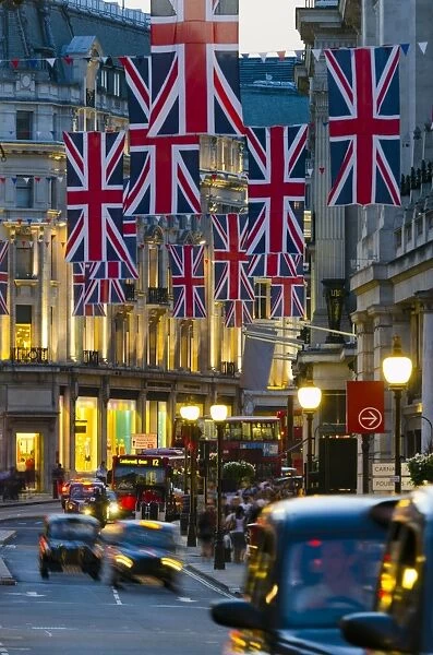 London, Regent Street, Union Jack Flags marking the Royal Wedding of Prince William