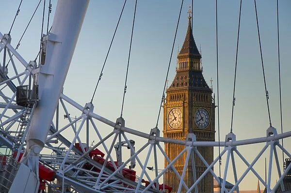 UK, London, Houses of Parliament, Big Ben through London Eye
