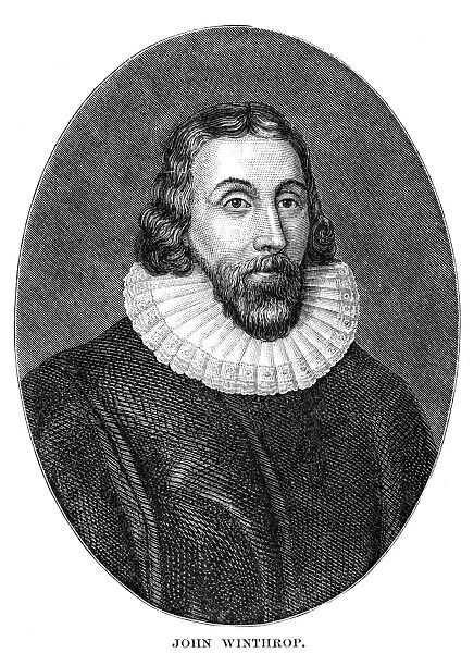 JOHN WINTHROP (1588-1649). American colonist and first governor of Massachusetts Bay Colony. Wood engraving, 19th century
