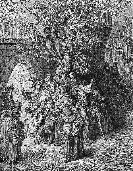 Crowd of onlookers and spectators at the wedding, scene from The Rime of the