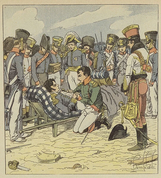 Napoleon et le marechal Lannes mourant (colour litho)
