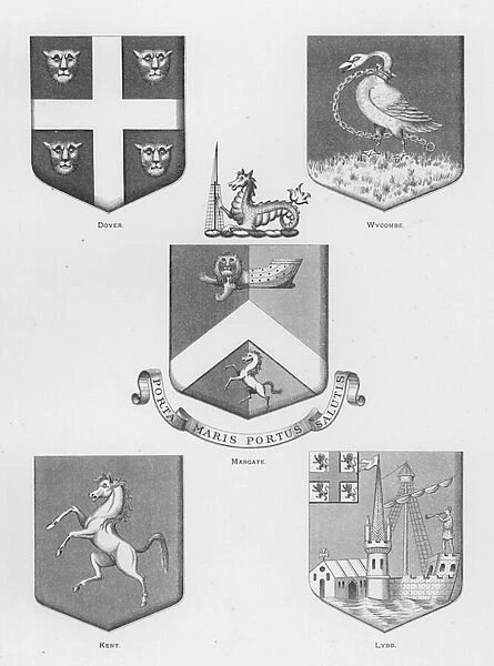 Public arms: Dover; Wycombe; Margate; Kent; Lydd (engraving)
