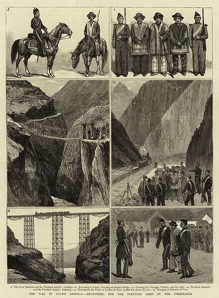 The War in South America, recruiting for the Peruvian Army in the Cordillera (engraving)