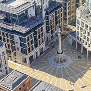 Elevated view over Paternoster Square, City of London, London, England, Uk