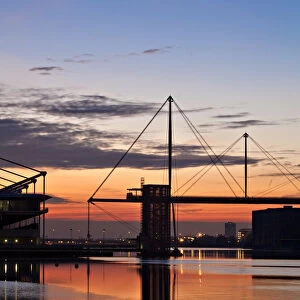 England, London, Royal Victoria Docks, Royal Victoria Dock Bridge and Excel Exhibition