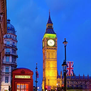 London, Houses of Parliament, Big Ben and Telephone Box
