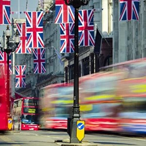 UK, England, London, Regent Street, Union Jack Flags marking the Royal Wedding of Prince William