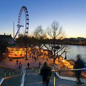 UK, England, London, The Southbank, Christmas Market and London Eye