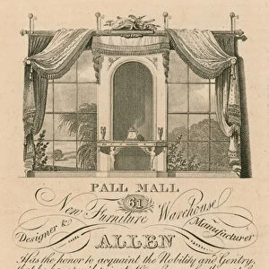 Advert for Allens new furniture warehouse, 61 Pall Mall, London (engraving)