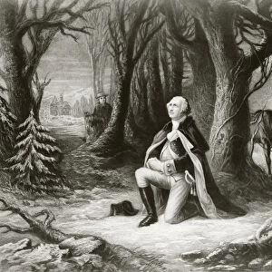 George Washington prays at the American Revolutionary War encampment of Valley Forge