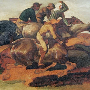 Four Jockeys Galloping (oil on canvas)