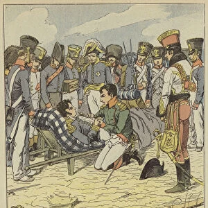 Napoleon et le marechal Lannes mourant (colour litho)
