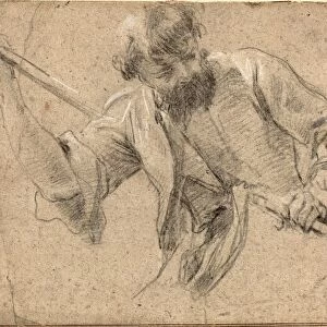 Attributed to Simon Vouet (French, 1590 - 1649), A Bearded Man with a Staff, black chalk