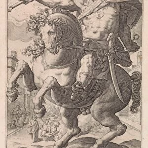 Marcus Curtius on horseback, Anonymous, Hendrick Goltzius, Franco Estius, 1645 - 1706