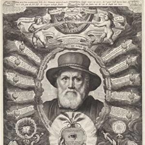 Portrait of Dirck Volckertsz Coornhert in allegorical frame, Theodor Matham, William II
