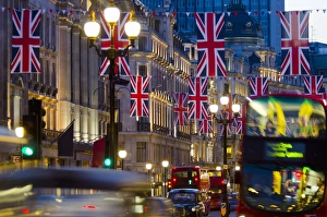 UK, England, London, Regent Street, Union Jack Flags marking the Royal Wedding of Prince William