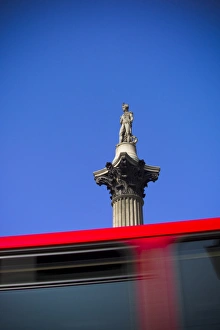 UK, London, Trafalgar Square, Nelsons Column, Double Decker Bus